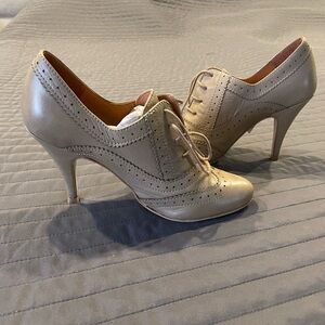 Elegant Beige Lace-Up Heels